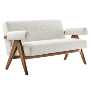 Modway Furniture Lyra Boucle Fabric Loveseat - Modern Luxury Comfort with Durable Design for Living Spaces and More Ivory EEI-6504-IVO