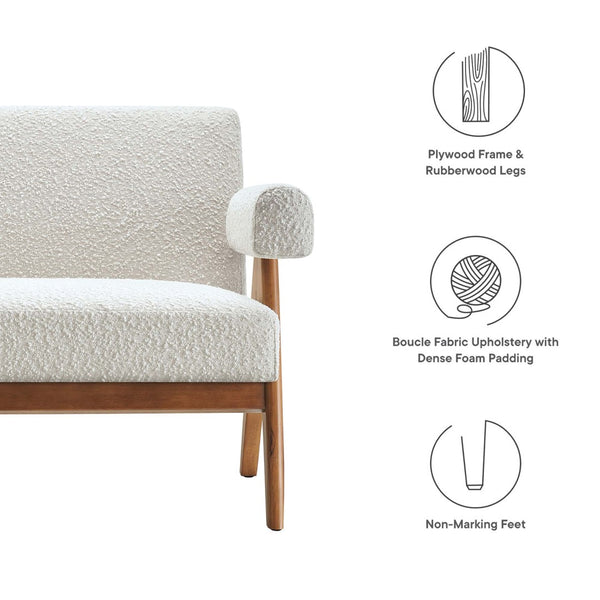 Modway Furniture Lyra Boucle Fabric Loveseat - Modern Luxury Comfort with Durable Design for Living Spaces and More Ivory EEI-6504-IVO