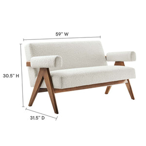 Modway Furniture Lyra Boucle Fabric Loveseat - Modern Luxury Comfort with Durable Design for Living Spaces and More Ivory EEI-6504-IVO