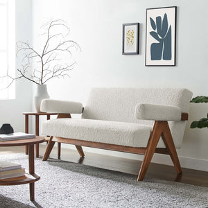 Modway Furniture Lyra Boucle Fabric Loveseat - Modern Luxury Comfort with Durable Design for Living Spaces and More Ivory EEI-6504-IVO