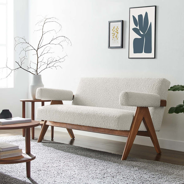 Modway Furniture Lyra Boucle Fabric Loveseat - Modern Luxury Comfort with Durable Design for Living Spaces and More Ivory EEI-6504-IVO