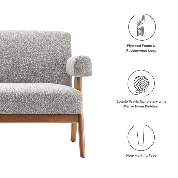 Modway Furniture Lyra Boucle Fabric Loveseat - Modern Luxury Comfort with Durable Design for Living Spaces and More Light Gray EEI-6504-LGR