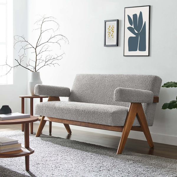 Modway Furniture Lyra Boucle Fabric Loveseat - Modern Luxury Comfort with Durable Design for Living Spaces and More Light Gray EEI-6504-LGR