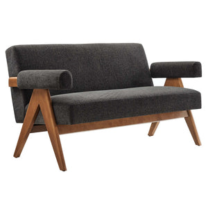 Modway Furniture Lyra Fabric Loveseat by Modway - Modern Comfort with Heathered Upholstery and Stylish Mid-Century Design Dark Gray Fabric EEI-6505-HDG