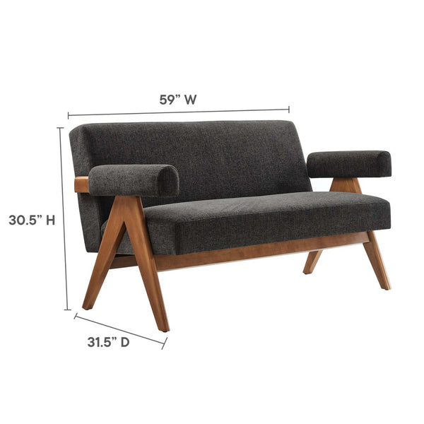Modway Furniture Lyra Fabric Loveseat by Modway - Modern Comfort with Heathered Upholstery and Stylish Mid-Century Design Dark Gray Fabric EEI-6505-HDG