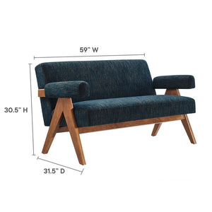 Modway Furniture Lyra Fabric Loveseat by Modway - Modern Comfort with Heathered Upholstery and Stylish Mid-Century Design Azure Fabric EEI-6505-HEA