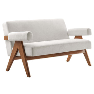 Modway Furniture Lyra Fabric Loveseat by Modway - Modern Comfort with Heathered Upholstery and Stylish Mid-Century Design Ivory Fabric EEI-6505-HEI