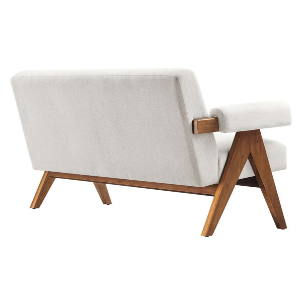 Modway Furniture Lyra Fabric Loveseat by Modway - Modern Comfort with Heathered Upholstery and Stylish Mid-Century Design Ivory Fabric EEI-6505-HEI