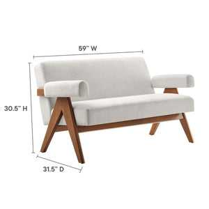 Modway Furniture Lyra Fabric Loveseat by Modway - Modern Comfort with Heathered Upholstery and Stylish Mid-Century Design Ivory Fabric EEI-6505-HEI