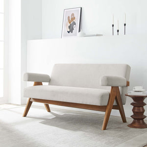 Modway Furniture Lyra Fabric Loveseat by Modway - Modern Comfort with Heathered Upholstery and Stylish Mid-Century Design Ivory Fabric EEI-6505-HEI