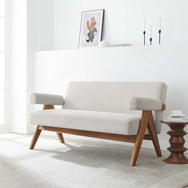 Modway Furniture Lyra Fabric Loveseat by Modway - Modern Comfort with Heathered Upholstery and Stylish Mid-Century Design Ivory Fabric EEI-6505-HEI