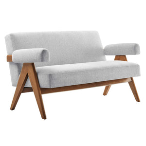 Modway Furniture Lyra Fabric Loveseat by Modway - Modern Comfort with Heathered Upholstery and Stylish Mid-Century Design Light Gray Fabric EEI-6505-HLG