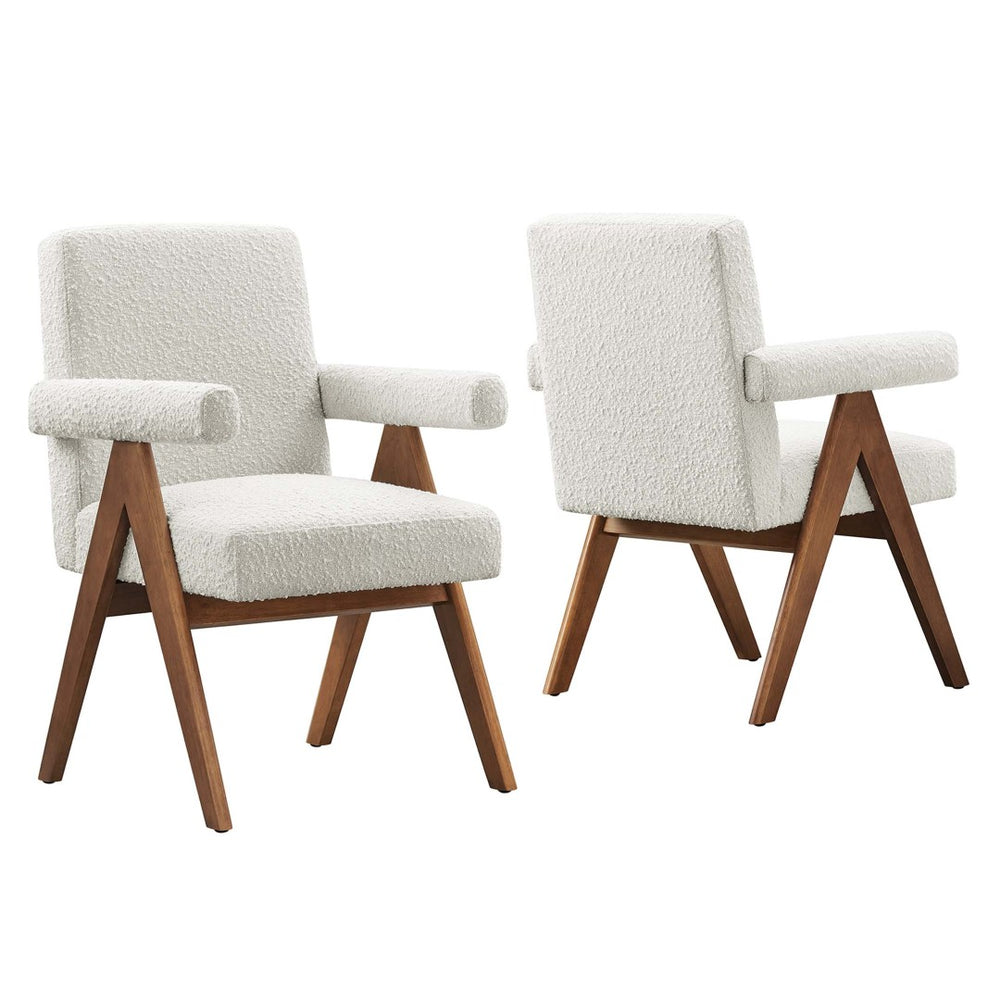 Modway Furniture Lyra Boucle Fabric Dining Chairs Set of 2 - Modern Comfort for Dining Rooms & Versatile Spaces EEI-6506-IVO