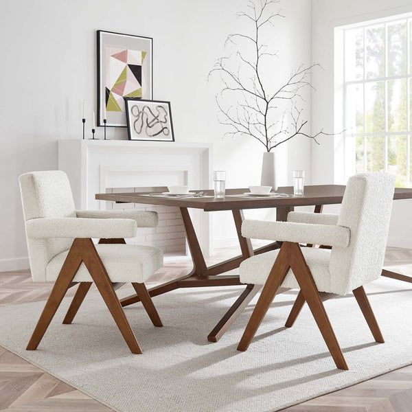 Modway Furniture Lyra Boucle Fabric Dining Chairs Set of 2 - Modern Comfort for Dining Rooms & Versatile Spaces EEI-6506-IVO