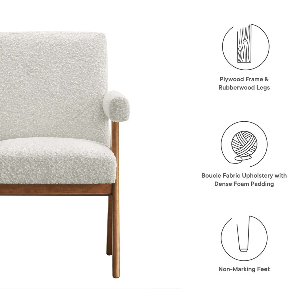 Modway Furniture Lyra Boucle Fabric Dining Chairs Set of 2 - Modern Comfort for Dining Rooms & Versatile Spaces EEI-6506-IVO