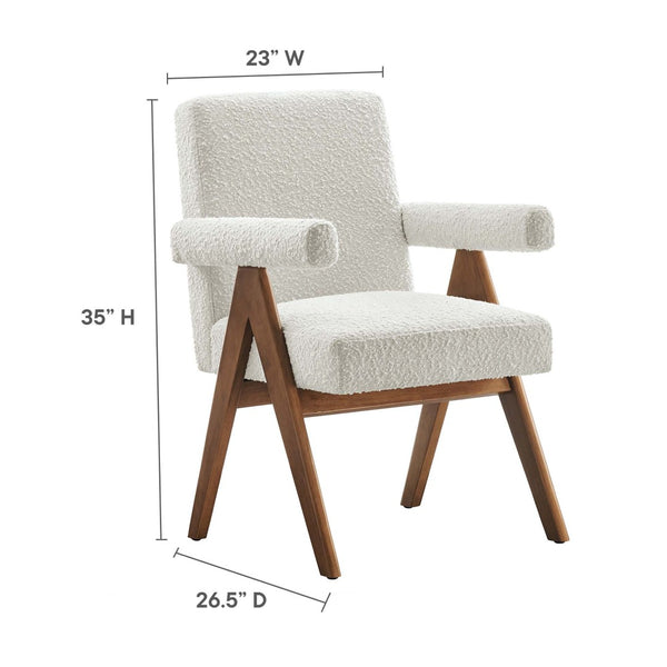 Modway Furniture Lyra Boucle Fabric Dining Chairs Set of 2 - Modern Comfort for Dining Rooms & Versatile Spaces EEI-6506-IVO