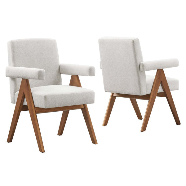 Modway Furniture Lyra Fabric Dining Chair Set of 2 - Modern Ivory Upholstery with Supportive Padding & Stability EEI-6507-HEI