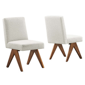 Modway Furniture Lyra Boucle Fabric Dining Room Side Chair Set of 2 - Modern Comfort with Sculpted Design & Durability Ivory EEI-6508-IVO