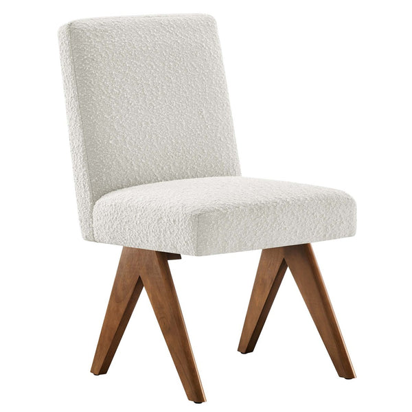 Modway Furniture Lyra Boucle Fabric Dining Room Side Chair Set of 2 - Modern Comfort with Sculpted Design & Durability Ivory EEI-6508-IVO