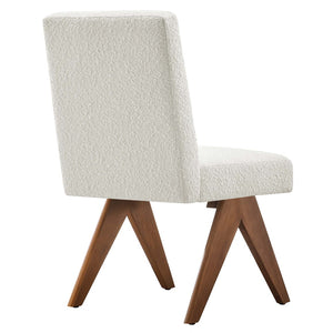 Modway Furniture Lyra Boucle Fabric Dining Room Side Chair Set of 2 - Modern Comfort with Sculpted Design & Durability Ivory EEI-6508-IVO