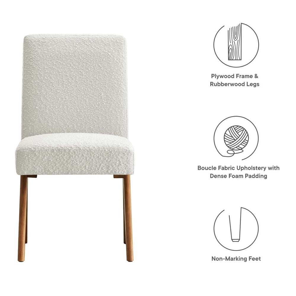 Modway Furniture Lyra Boucle Fabric Dining Room Side Chair Set of 2 - Modern Comfort with Sculpted Design & Durability Ivory EEI-6508-IVO