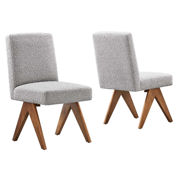 Modway Furniture Lyra Boucle Fabric Dining Room Side Chair Set of 2 - Modern Comfort with Sculpted Design & Durability Light Gray EEI-6508-LGR