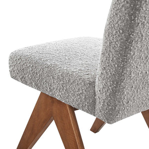 Modway Furniture Lyra Boucle Fabric Dining Room Side Chair Set of 2 - Modern Comfort with Sculpted Design & Durability Light Gray EEI-6508-LGR