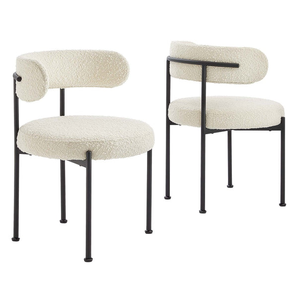 Modway Furniture Albie Boucle Dining Chairs Set of 2 - Modern Ivory Black Upholstery for Comfort & Style Upgrade EEI-6516-IVO-BLK