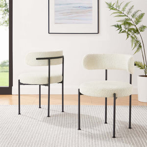 Modway Furniture Albie Boucle Dining Chairs Set of 2 - Modern Ivory Black Upholstery for Comfort & Style Upgrade EEI-6516-IVO-BLK