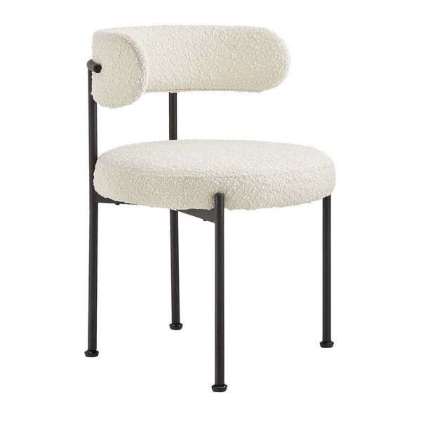 Modway Furniture Albie Boucle Dining Chairs Set of 2 - Modern Ivory Black Upholstery for Comfort & Style Upgrade EEI-6516-IVO-BLK