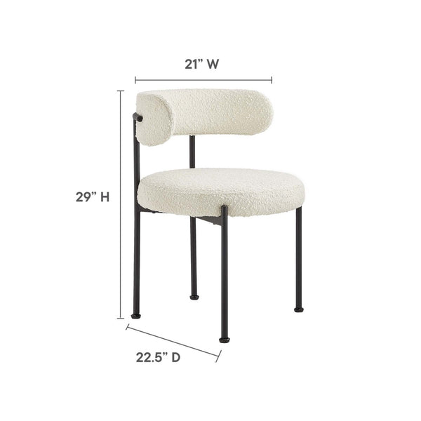 Modway Furniture Albie Boucle Dining Chairs Set of 2 - Modern Ivory Black Upholstery for Comfort & Style Upgrade EEI-6516-IVO-BLK