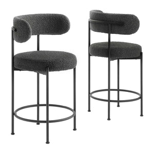 Modway Furniture Albie Boucle Fabric Counter Stools Set of 2 - Chic Ergonomic Design for Modern Dining Comfort Charcoal Black EEI-6518-CHA-BLK