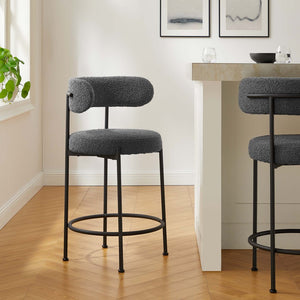 Modway Furniture Albie Boucle Fabric Counter Stools Set of 2 - Chic Ergonomic Design for Modern Dining Comfort Charcoal Black EEI-6518-CHA-BLK