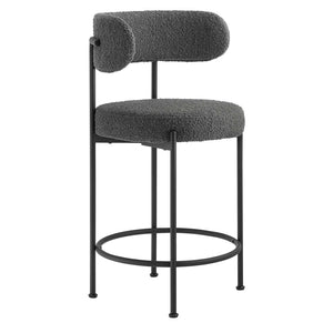 Modway Furniture Albie Boucle Fabric Counter Stools Set of 2 - Chic Ergonomic Design for Modern Dining Comfort Charcoal Black EEI-6518-CHA-BLK
