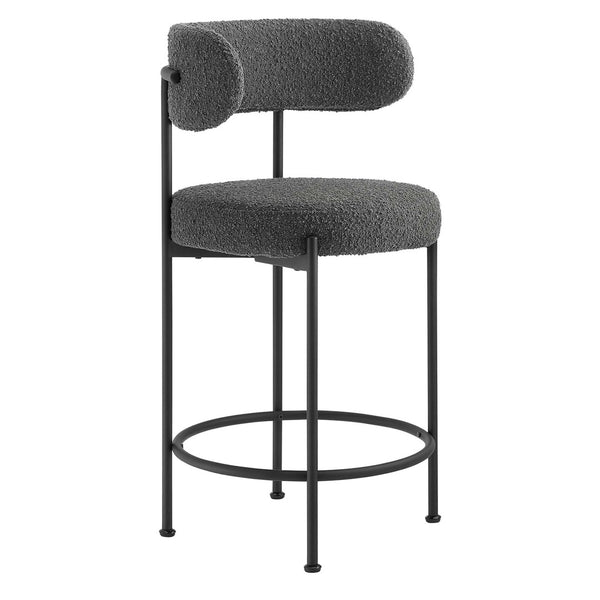 Modway Furniture Albie Boucle Fabric Counter Stools Set of 2 - Chic Ergonomic Design for Modern Dining Comfort Charcoal Black EEI-6518-CHA-BLK