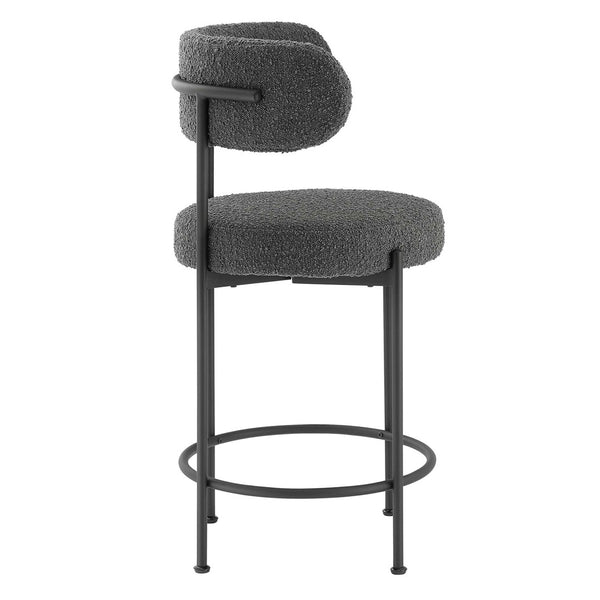 Modway Furniture Albie Boucle Fabric Counter Stools Set of 2 - Chic Ergonomic Design for Modern Dining Comfort Charcoal Black EEI-6518-CHA-BLK