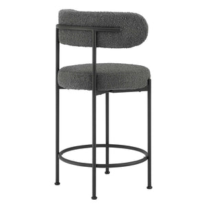 Modway Furniture Albie Boucle Fabric Counter Stools Set of 2 - Chic Ergonomic Design for Modern Dining Comfort Charcoal Black EEI-6518-CHA-BLK