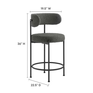 Modway Furniture Albie Boucle Fabric Counter Stools Set of 2 - Chic Ergonomic Design for Modern Dining Comfort Charcoal Black EEI-6518-CHA-BLK