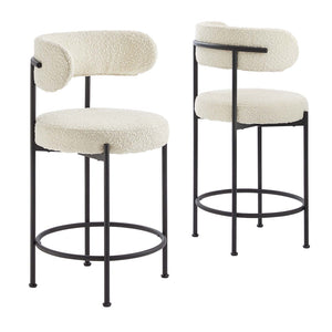 Modway Furniture Albie Boucle Fabric Counter Stools Set of 2 - Chic Ergonomic Design for Modern Dining Comfort Ivory Black EEI-6518-IVO-BLK