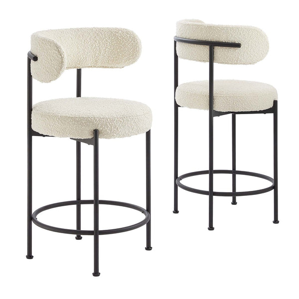 Modway Furniture Albie Boucle Fabric Counter Stools Set of 2 - Chic Ergonomic Design for Modern Dining Comfort Ivory Black EEI-6518-IVO-BLK