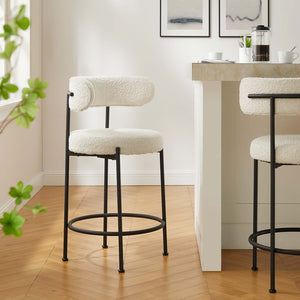 Modway Furniture Albie Boucle Fabric Counter Stools Set of 2 - Chic Ergonomic Design for Modern Dining Comfort Ivory Black EEI-6518-IVO-BLK