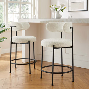 Modway Furniture Albie Boucle Fabric Counter Stools Set of 2 - Chic Ergonomic Design for Modern Dining Comfort Ivory Black EEI-6518-IVO-BLK