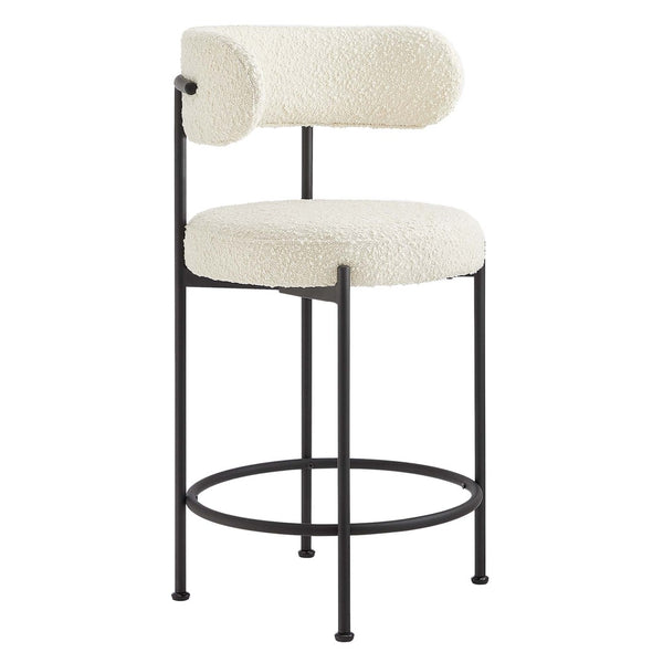 Modway Furniture Albie Boucle Fabric Counter Stools Set of 2 - Chic Ergonomic Design for Modern Dining Comfort Ivory Black EEI-6518-IVO-BLK