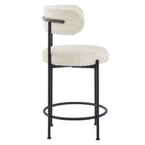 Modway Furniture Albie Boucle Fabric Counter Stools Set of 2 - Chic Ergonomic Design for Modern Dining Comfort Ivory Black EEI-6518-IVO-BLK