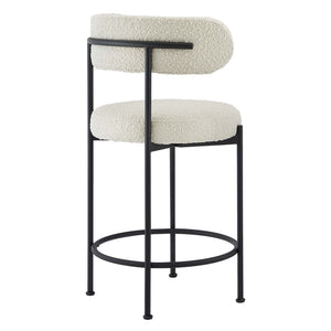 Modway Furniture Albie Boucle Fabric Counter Stools Set of 2 - Chic Ergonomic Design for Modern Dining Comfort Ivory Black EEI-6518-IVO-BLK