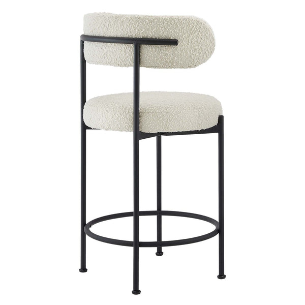 Modway Furniture Albie Boucle Fabric Counter Stools Set of 2 - Chic Ergonomic Design for Modern Dining Comfort Ivory Black EEI-6518-IVO-BLK