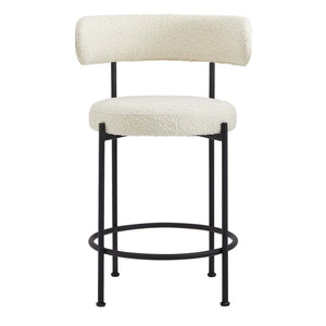 Modway Furniture Albie Boucle Fabric Counter Stools Set of 2 - Chic Ergonomic Design for Modern Dining Comfort Ivory Black EEI-6518-IVO-BLK