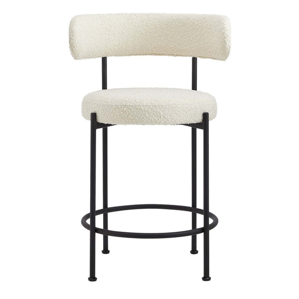 Modway Furniture Albie Boucle Fabric Counter Stools Set of 2 - Chic Ergonomic Design for Modern Dining Comfort Ivory Black EEI-6518-IVO-BLK