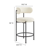 Modway Furniture Albie Boucle Fabric Counter Stools - Set of 2 Ivory Black 22.5 x 19.5 x 36