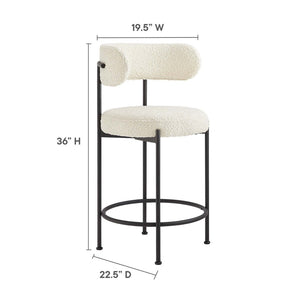 Modway Furniture Albie Boucle Fabric Counter Stools Set of 2 - Chic Ergonomic Design for Modern Dining Comfort Ivory Black EEI-6518-IVO-BLK